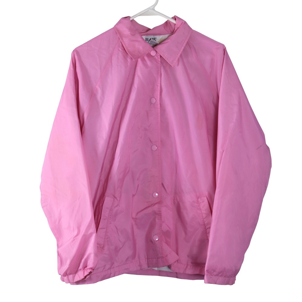 Blair Vintage Pink Windbreaker Jacket Womens Large Snap Front Nylon